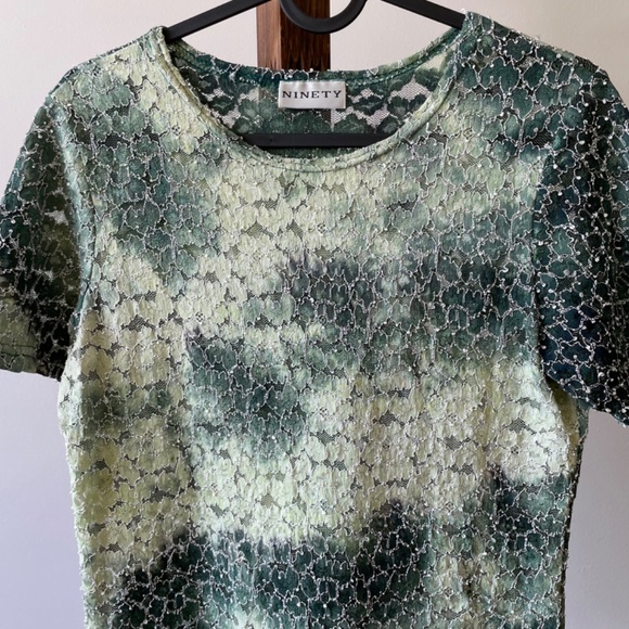 Ninety women’s dressed  T-shirt size Small green yellow, sheer, made in USA - Picture 3 of 9